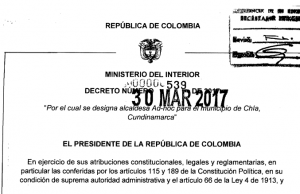 Se designará Alcaldesa Ad-hoc para el municipio de Chía