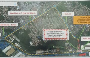 Cierre total de la vía calle 15 sector Tres Esquinas en Funza