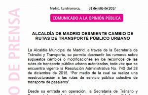 Alcaldía de Madrid desmiente cambio de rutas de transporte público urbano