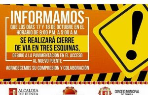 Cierre de vía en Tres Esquinas