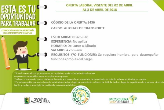 Ofertas laborales en el municipio de Mosquera