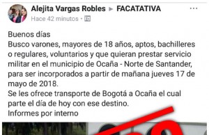 Falsa información sobre reclutamiento de jóvenes en el Ejército