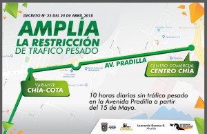 Se amplía la restricción al tráfico pesado por la Avenida Pradilla en Chía