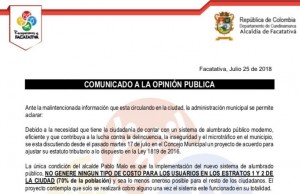 Nuevo proyecto del para sistema de alumbrado público en Facatativá