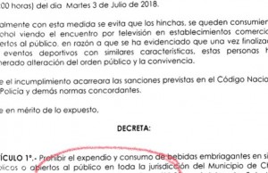 Ley seca, decretada para el día de hoy