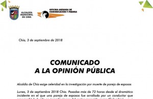 Alcaldía de Chía exige celeridad en la investigación por muerte de pareja de esposos