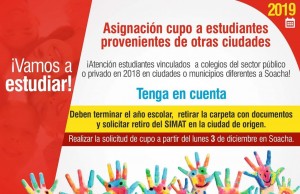 Tenga en cuenta las fechas para matrículas, del año escolar 2019 en Soacha