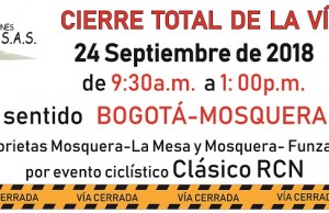 Cierre total de la vía Bogotá – Mosquera