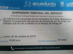 Suspensión temporal del servicio de agua en Funza, Mosquera y Madrid