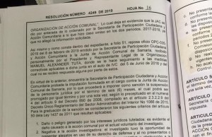 Secretaría de Participación Ciudadana suspende personería de JAC de Samaria
