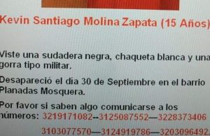Menor de 15 años, lleva cinco días desaparecido en Mosquera