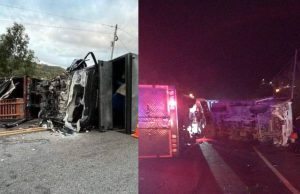 Fuerte accidente: dos vehículos tipo furgón se volcaron