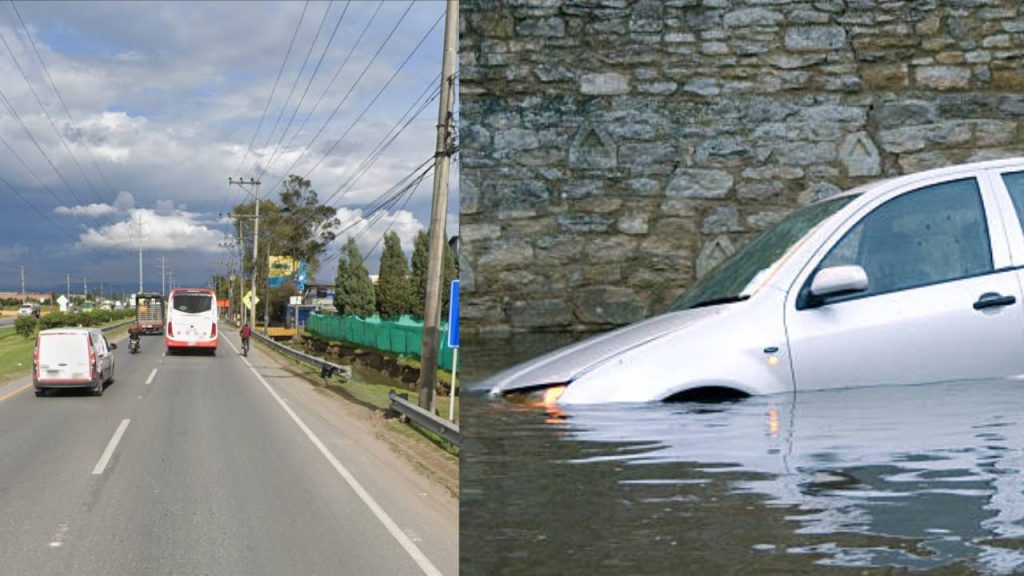 Carro cae en un canal de agua