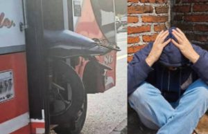 ¿Se varó? Hombre subió su motocicleta a un bús en Facatativá su motocicleta a un bús en Facatativá