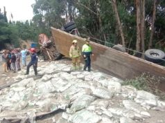 Volcamiento de camión por poco causa tragedia en Cundinamarca