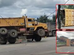 Aparatoso accidente de volqueta en la vía El Corzo – Facatativá
