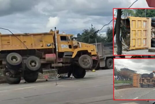 Aparatoso accidente de volqueta en la vía El Corzo – Facatativá