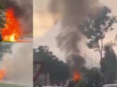 Carro se incendió en plena vía y colapsó la movilidad