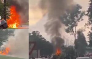 Carro se incendió en plena vía y colapsó la movilidad