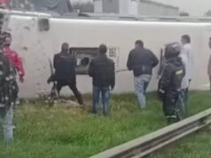 Bus perdió el control y acabó fuera de la vía en Madrid