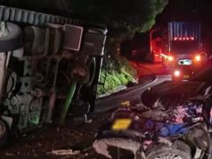 Fuerte accidente entre vehículo de carga y automóvil genera caos vial